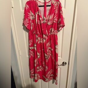 435- Women's Pink Floral Maxi Dress - Lightweight Tropical Print